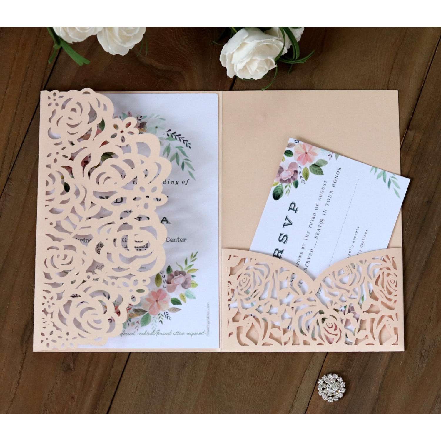 Holiday Greeting Card Celebration Invitation Marriage Card Laser Cut Rose Invitation Card